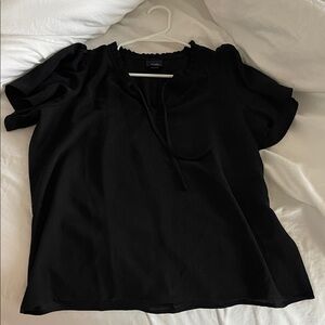 Daytrip Black Tie-Neck Puff Sleeve Blouse
